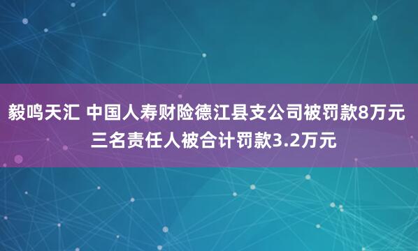 毅鸣天汇 中国人寿财险德江县支公司被罚款8万元   三名责任人被合计罚款3.2万元